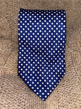 Ferrell Reed Blue White Polka Dot Silk Jacquard Tie